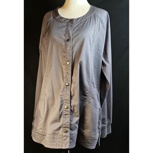 Beyond Scrubs Jacket Size L Grey Long Sleeve Ribbed Cuffs Snap Buttons‎ EUC!!